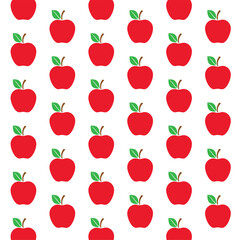 Red Apple seamless pattern with green leaf vector illustration. Cute apple fruit pattern symbol wallpaper. Fruity pattern isolated on a white background. Healthy lifestyle, farm and bio food concept.