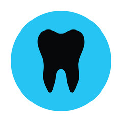 Black tooth icon symbol silhouette flat design style sign. Tooth simple  silhouette in a circle. Dentist cocnept.Modern minimalist tooth logo round icon. Web site and mobile app design vector element.
