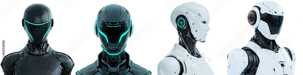 Poster futuristic humanoid robots showcasing cutting edge technology in intelligence automation and digital