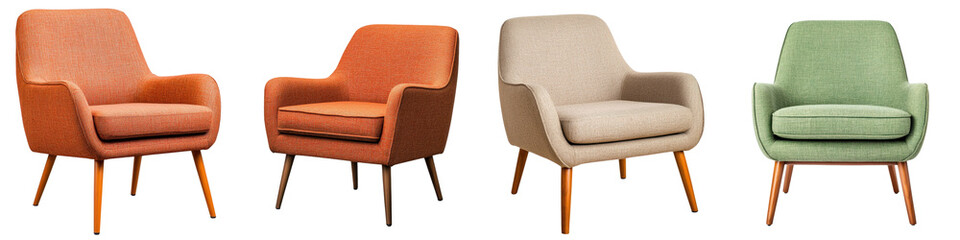 Naklejka premium Retro Midcentury Modern Lounge Chairs with Stylish and Comfortable Designs for Home Office or Hospitality Interiors These classic and contemporary armchairs feature a warm