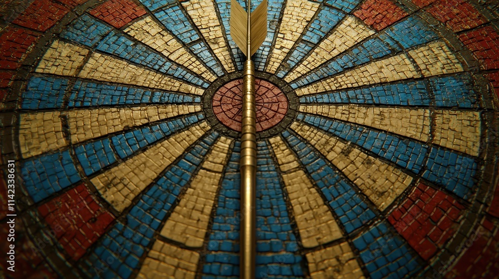 Aufkleber colorful mosaic design with arrow in center, artistic pattern and texture in close-up view
