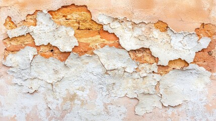 Fototapeta premium Weathered Wall with Flaking Paint Peeling Off Exposing Brick and Texture Detail