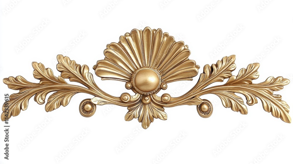 Poster ornate golden decorative element with leaf patterns and shell motif for elegant interiors