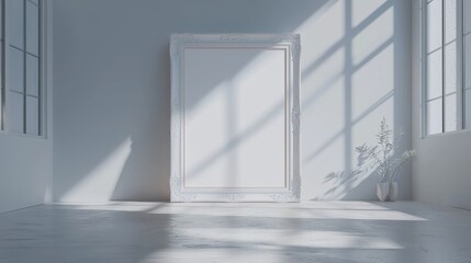 Obraz premium Bright and Minimalist Room with Empty Frame and Soft Shadow Light Play
