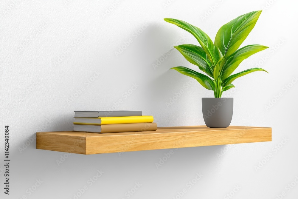 Poster a scandinavian-inspired bookshelf with light wood shelves, neatly holding a few books and simple dec