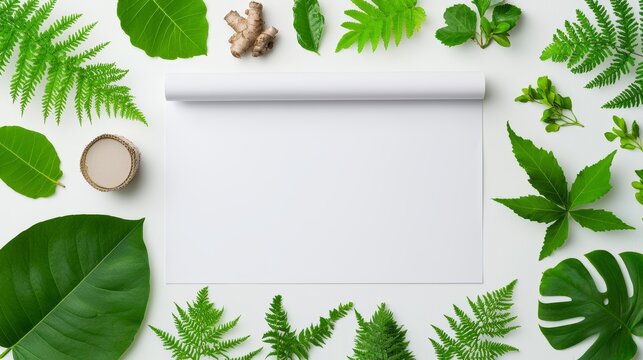 The presence of lush green plants surrounds blueprints that show eco-friendly construction methods.