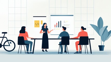 Professional Business Meeting with Team Discussing Graphs and Charts