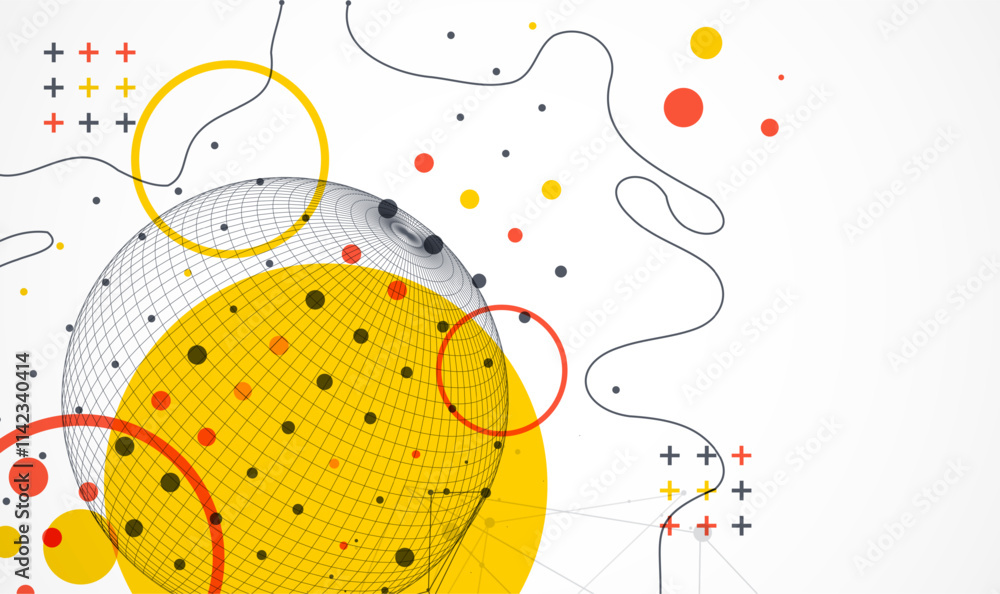 Poster abstract sphere background with plexus effect. 3d surface. vector illustration.