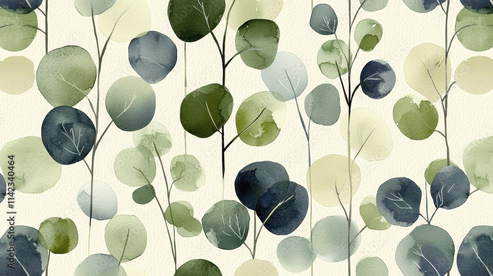 Poster watercolor leaves and branches pattern on soft background for elegant design projects
