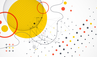 Abstract sphere background with plexus effect. 3D surface. Vector illustration.