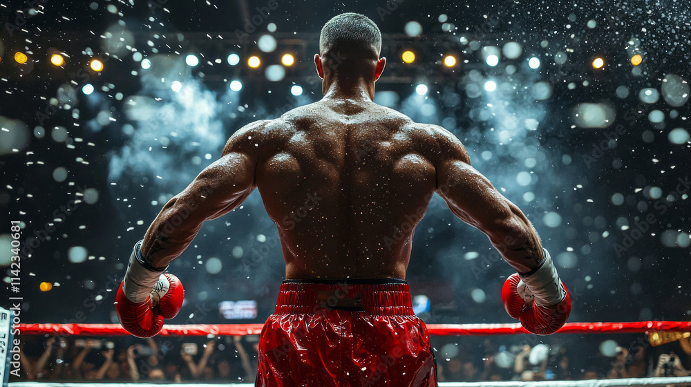 Wall mural A man in a boxing ring with his back to the camera