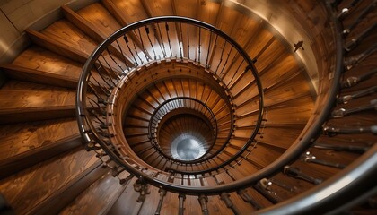 Wooden Spiral Staircase Looking Down