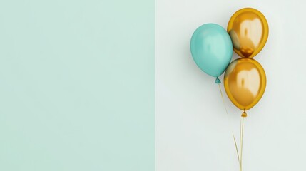 Celebrating happy work anniversary with light blue and gold balloons