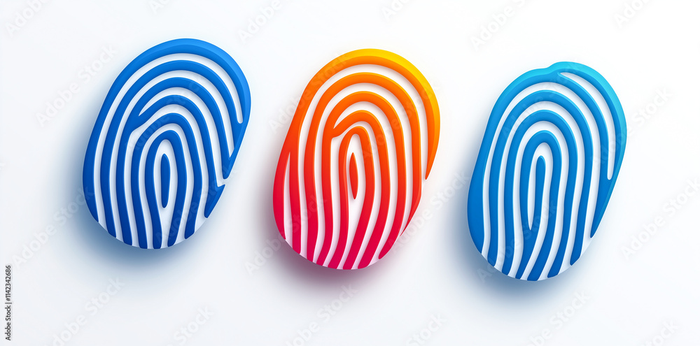 Poster colorful fingerprint designs in blue, orange, and red on white background create vibrant and modern 