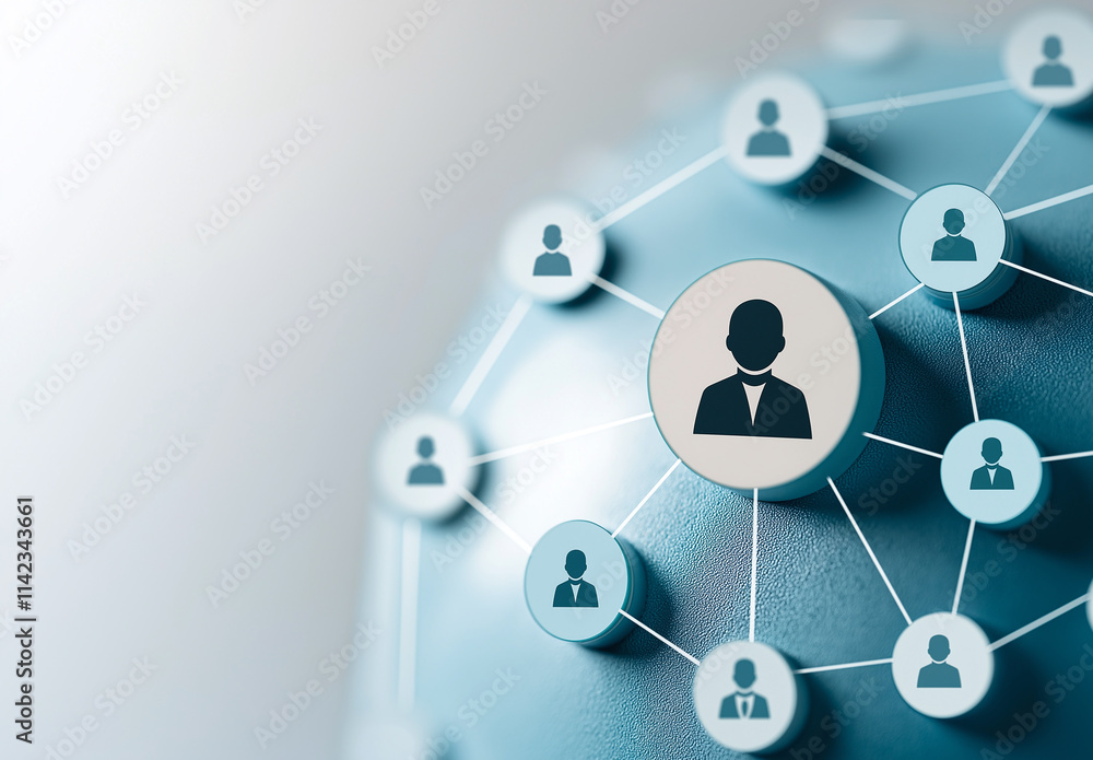 Poster global network concept featuring interconnected user icons on blue background, symbolizing communica