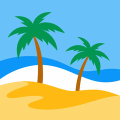 Minimalist Tropical Beach Illustration with Calm Waves and Golden Sand