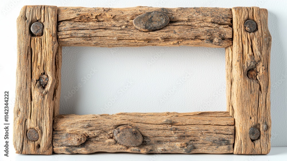 Poster rustic wooden frame with natural texture and unique characteristic features