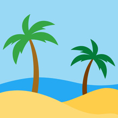 Minimalist Tropical Beach Illustration with Calm Waves and Golden Sand