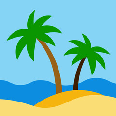Minimalist Tropical Beach Illustration with Calm Waves and Golden Sand