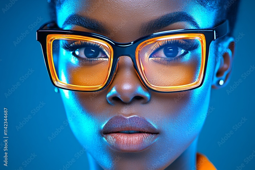 Poster a close-up of a person intently focusing on a task, their face illuminated by the glow of a laptop s