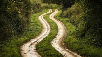 Fototapeta premium Serpentine Gravel Pathway Through Lush Green Landscape in Autumn