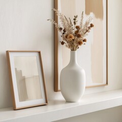 A serene and elegant still-life photo featuring a pristine white ceramic vase