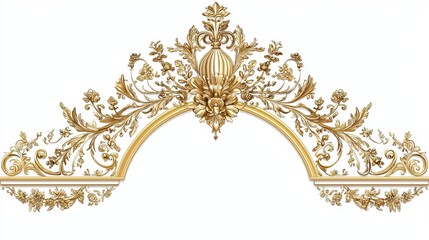 Ornate Baroque Architectural Design with Floral and Leaf Motifs in Gold and White