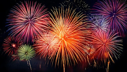 Colorful Fireworks Illuminate New Year's Eve Festivities- A Vibrant Holiday Background for G