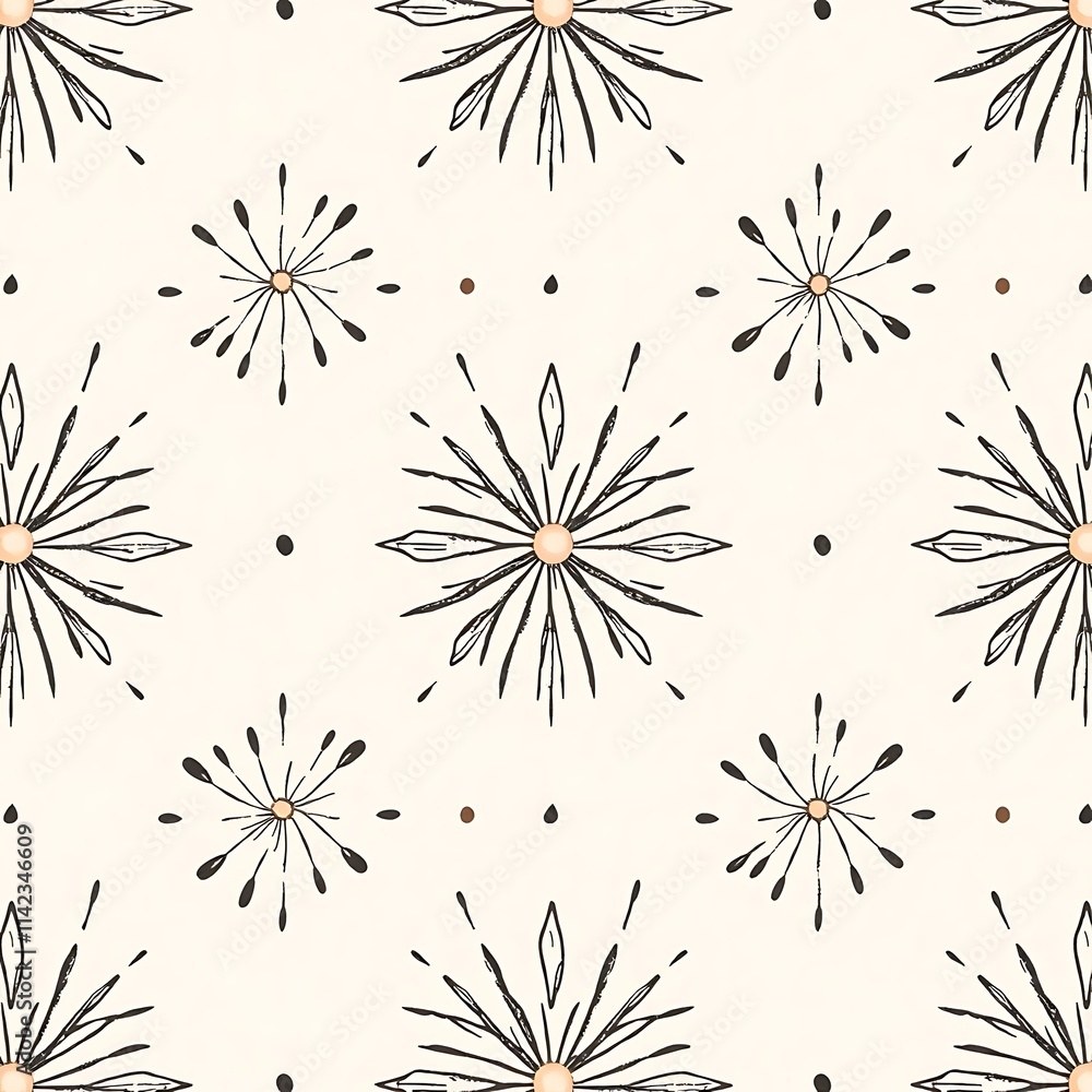 Poster abstract sunburst seamless pattern: a delicate and minimalist pattern featuring hand-drawn sunburst 