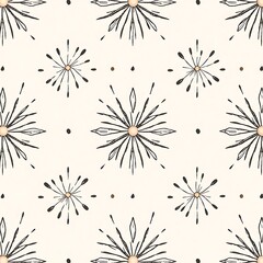 Obraz premium Abstract Sunburst Seamless Pattern: A delicate and minimalist pattern featuring hand-drawn sunburst motifs in black and white, perfect for adding a touch of elegance to your projects. 