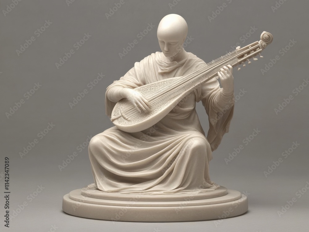 Poster a statue of a person playing a string instrument