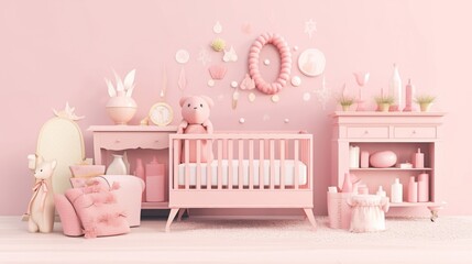 Dreamy Pink Nursery: A haven of calm,  pastel perfection, soft textures, and sweet serenity for a new arrival.