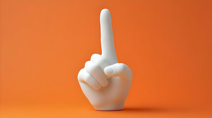 3D Render White Hand Gesturing Number One Orange Background