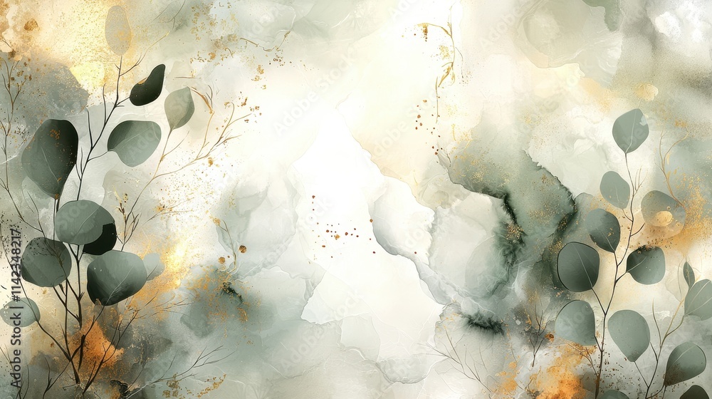 Poster soft abstract background with greenery and warm tones for elegant design projects