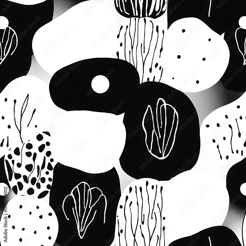 Poster abstract black and white seamless pattern: bold, graphic shapes and intricate lines create a captiva