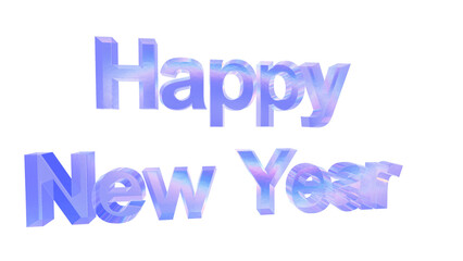 3d Happy new year text with aberration effect isolated on a transparent background. Blue tone. 3d transparent elements for graphic design.