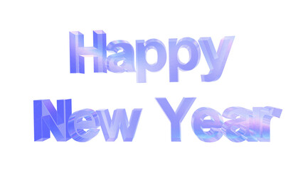 3d Happy new year text with aberration effect isolated on a transparent background. Blue tone. 3d transparent elements for graphic design.