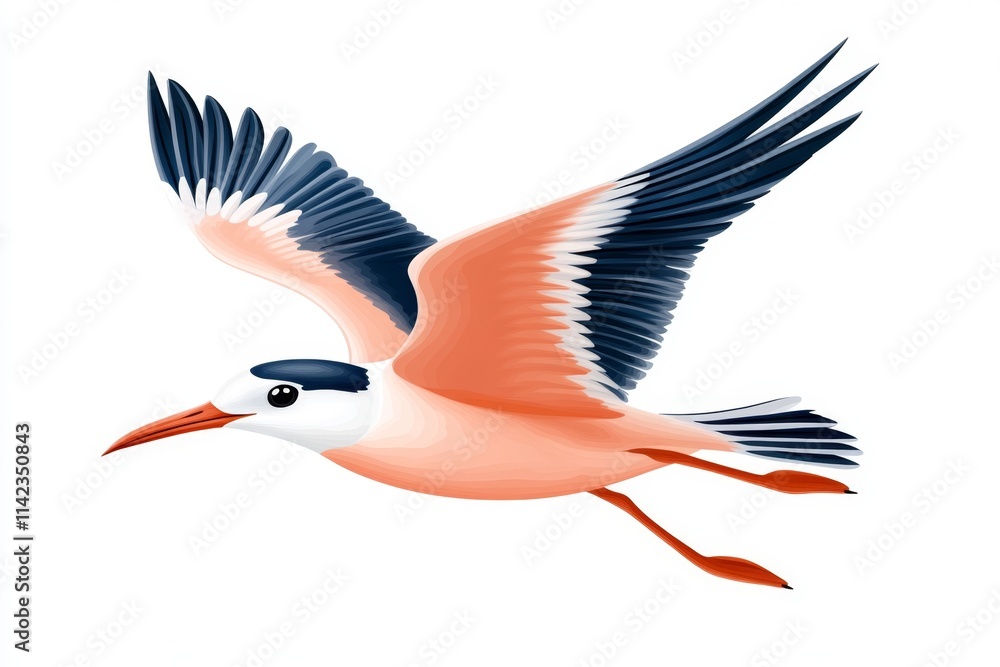 Poster a flat design of a single soaring bird with soft gradient colors, set against a white backdrop