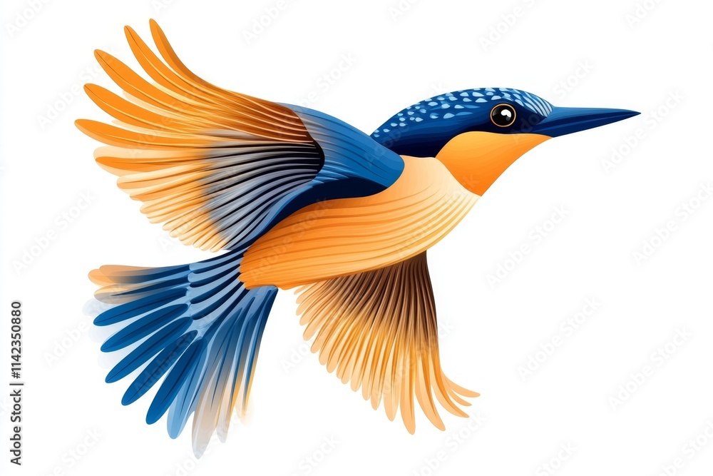 Poster A flat design of a single soaring bird with soft gradient colors, set against a white backdrop
