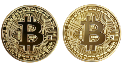 Golden bitcoin, isolated on transparent background