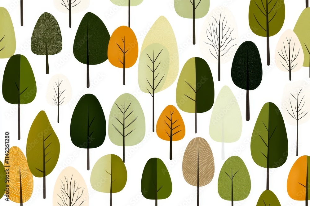 Poster A flat design of overlapping tree shapes in varying shades of green and brown, representing the layers of a dense forest