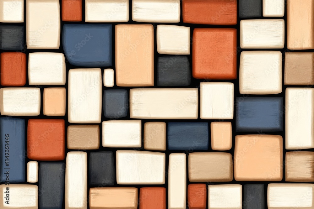 Aufkleber A flat, abstract design of a picture frame, with overlapping rectangular shapes in muted earth tones symbolizing modern simplicity