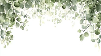 Lush Green Watercolor Leaves on White Background for Elegant Design Projects