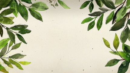 Elegant Green Leaves Frame on Textured Background for Creative Design Projects