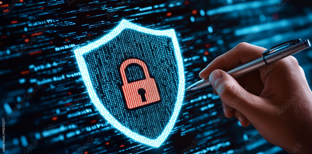 Aufkleber digital icon of shield with padlock, representing cybersecurity and data protection. image conveys s