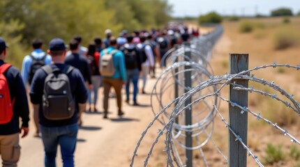Barbed Wire Lines the Path of Migrants Navigating Toward Safety