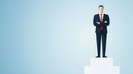 Obraz premium A confident businessman stands atop a podium, symbolizing success and achievement.