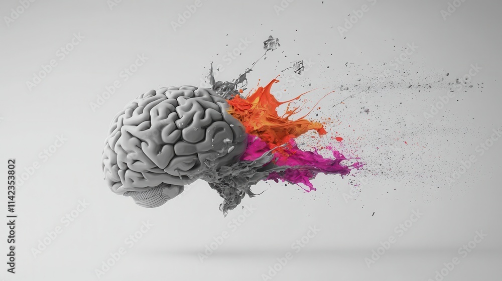 Poster abstract design of human brain with colorful paint splashing effect