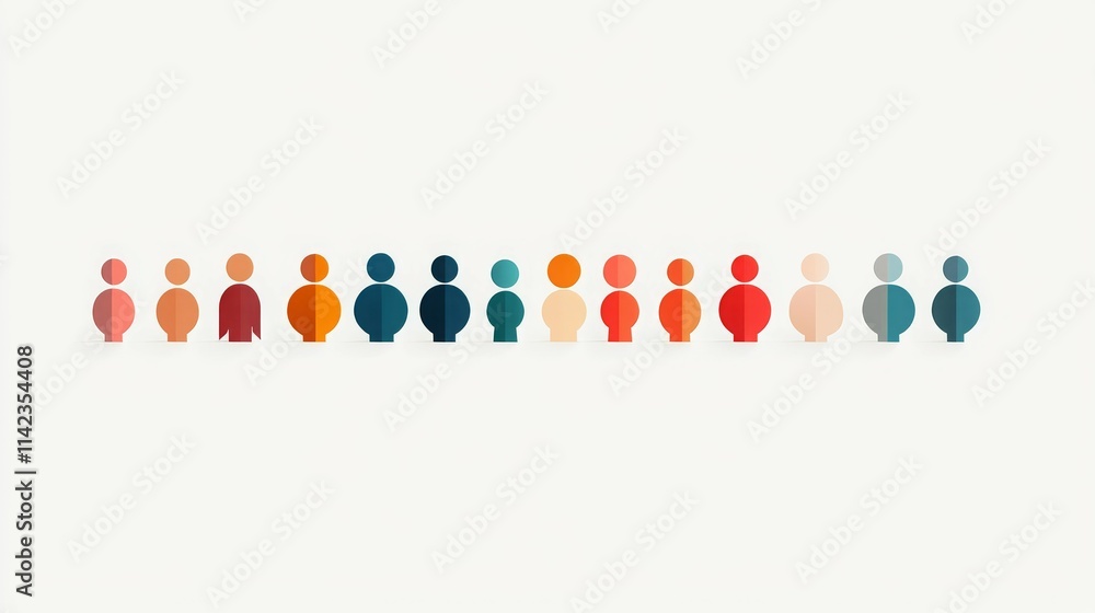 Poster abstract representation of diverse figures in a line, suggesting unity and diversity.