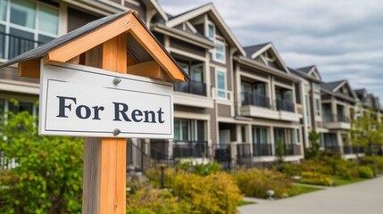 Obraz premium For rent sign displayed on a residential building, symbolizing opportunities for new beginnings and the dynamic nature of urban living.